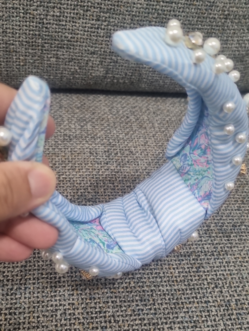 LILLY PULITZER Embellished Top Knot Wide Headband in Blue Stripe - Picture 9 of 10